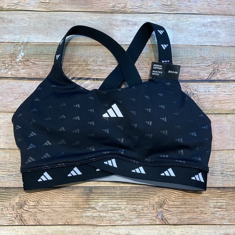 Adidas Powerreact Training Medium-Support Sports Bra Black XXS-D-DD NWT - Picture 2 of 4